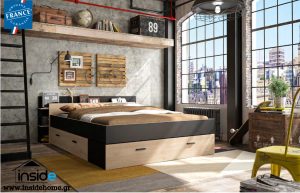 Tonight Κρεβάτι διπλό με αποθηκευτικούς χώρους 191x221εκ. ( για στρώμα 160x200εκ. ) Black/Natural Chestnut