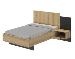 Mimizan κρεβάτι ημίδιπλο με 1 κρεμαστό κομοδίνο 170x206εκ. ( για στρώμα 120x200εκ. ) Helvezia Oak / Black