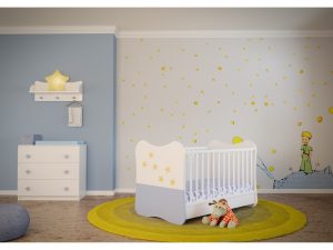 Βρεφικό κρεβατάκι APOLLON ΙΙ, tο κάτω κεφαλάρι διαιρείται, λευκό με ανοιχτό γαλάζιο,147x98x81cm-AST1111