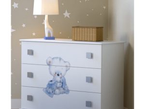 Συρταριέρα CORFU, λευκό με γαλάζια φιγούρα, 107x86x53cm-AST2221