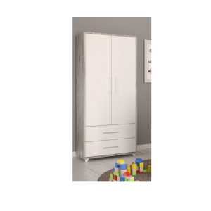 Ντουλάπα δίφυλλη EMILY, λευκό με ξύλο, 100x50x180cm-AST3456