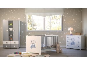 Βρεφικό κρεβατάκι NEFELE, λευκό με γκρί,147x100x82cm-AST11149