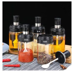 Θήκη Μπαχαρικών Γυάλινη Διάφανη με Κουτάλι