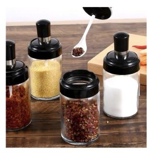 Θήκη Μπαχαρικών Γυάλινη Διάφανη με Κουτάλι