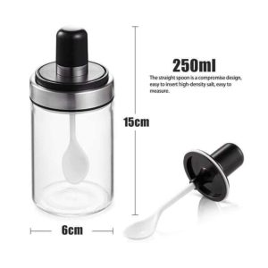 Θήκη Μπαχαρικών Γυάλινη Διάφανη με Κουτάλι