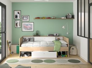 Alicia κρεβάτι μονό 116x204x79εκ. ( για στρώμα 90x200εκ. ) με αποθηκευτικούς χώρους Λευκό/Natural Chestnut