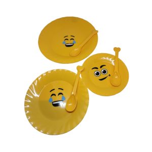 Σετ 3τμχ Ρηχά Πιάτα Στρογγυλά με Κουτάλι Meng Dan