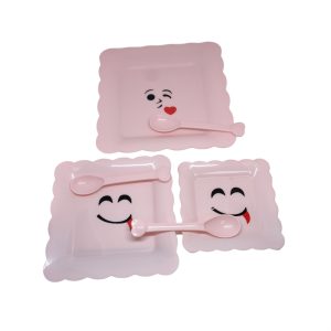 Σετ 3τμχ Ρηχά Πιάτα με Κουτάλι Meng Dan