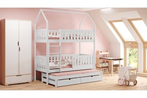 Κουκέτα NEMOS με πτυσσόμενο κρεβάτι, 2 συρτάρια, για στρώμα 90x200, λευκό 207x232,5x97cm-BOG3719