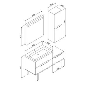 Σετ Έπιπλο Μπάνιου MASAL Λευκό MDF 18mm Λάκα 130 9SMAS130WHM Πάγκο 130x46x85cm