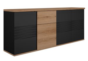 Otello μπουφές με 4 πόρτες και 1 συρτάρι 208x47x87εκ. Helvezia Oak / Μαύρο