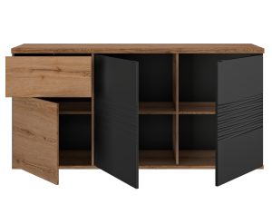 Otello μπουφές με 3 πόρτες και 1 συρτάρι 180x47x87εκ. Helvezia Oak / Μαύρο