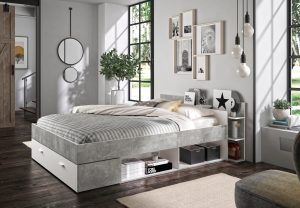 Tonight Κρεβάτι διπλό με αποθηκευτικούς χώρους 171x211εκ. ( για στρώμα 140x190εκ. ) Λευκό / Beton