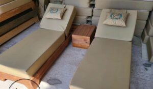 Ξαπλώστρα παραλίας ξύλινη Mylos 190x60x45cm μπεζ + καρυδί - KORY4589