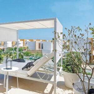 Ξαπλώστρα-Γκαζέπο Tinos 3 Αλουμινίου με διπλό κρεβάτι και μαξιλάρια 210x166x202cm Λευκό - BIO1900