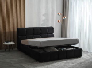 Διπλό κρεβάτι Remina για στρώμα 140x200cm με αποθηκευτικό χώρο & τελάρο, Μαύρο 240x158x102cm - AL-KUB458