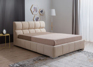 Υπέρδιπλο κρεβάτι Remina για στρώμα 180x200cm με αποθηκευτικό χώρο & τελάρο, Μπεζ 240x198x102cm - AL-KUB458