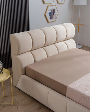 Διπλό κρεβάτι Remina για στρώμα 160x200cm με αποθηκευτικό χώρο & τελάρο, Μπεζ 240x178x102cm - AL-KUB458