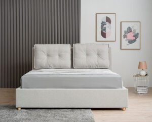 Διπλό κρεβάτι Fenia για στρώμα 160x200cm με αποθηκευτικό χώρο & τελάρο, Γκρι-Μπεζ 193x232x118cm - AL-FIN458