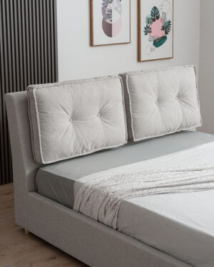 Διπλό κρεβάτι Fenia για στρώμα 160x200cm με αποθηκευτικό χώρο & τελάρο, Γκρι-Μπεζ 193x232x118cm - AL-FIN458