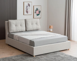 Υπέρδιπλο κρεβάτι Fenia για στρώμα 180x200cm με αποθηκευτικό χώρο & τελάρο, Γκρι-Μπεζ 213x232x118cm - AL-FIN458