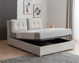 Διπλό κρεβάτι Fenia για στρώμα 160x200cm με αποθηκευτικό χώρο & τελάρο, Γκρι-Μπεζ 193x232x118cm - AL-FIN458