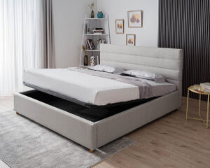 Διπλό κρεβάτι Navel για στρώμα 140x200cm με αποθηκευτικό χώρο και τελάρο, Γκρι 154x227x105cm - AL-NUV458