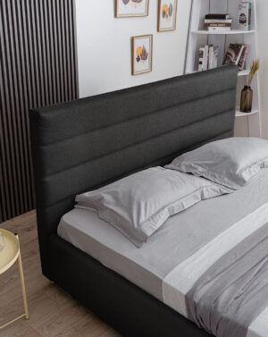 Διπλό κρεβάτι Navel για στρώμα 140x200cm με αποθηκευτικό χώρο και τελάρο, Μαύρο 154x227x105cm - AL-NUV458