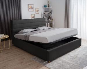 Διπλό κρεβάτι Navel για στρώμα 140x200cm με αποθηκευτικό χώρο και τελάρο, Μαύρο 154x227x105cm - AL-NUV458