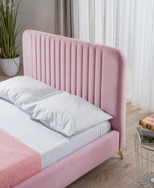 Υπέρδιπλο κρεβάτι Karina για στρώμα 180x200cm με τελάρο, Ροζ 194x227x105cm - AL-TUS458