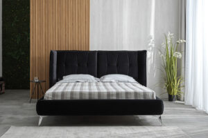 Υπέρδιπλο κρεβάτι Amelina για στρώμα 180x200cm με αποθηκευτικό χώρο και τελάρο, Μαύρο 220x230x110cm - AL-FRE458