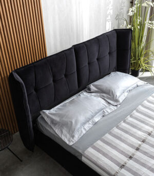 Διπλό κρεβάτι Amelina για στρώμα 140x200cm με αποθηκευτικό χώρο και τελάρο, Μαύρο 180x230x110cm - AL-FRE458