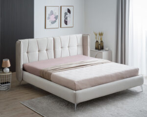 Υπέρδιπλο κρεβάτι Amelina για στρώμα 180x200cm με αποθηκευτικό χώρο και τελάρο, Μπεζ 220x230x110cm - AL-FRE458