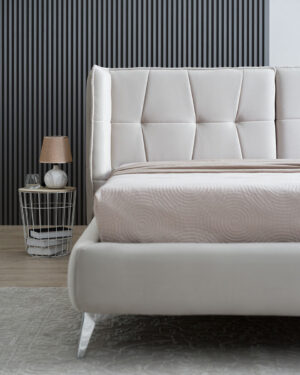 Υπέρδιπλο κρεβάτι Amelina για στρώμα 180x200cm με αποθηκευτικό χώρο και τελάρο, Μπεζ 220x230x110cm - AL-FRE458