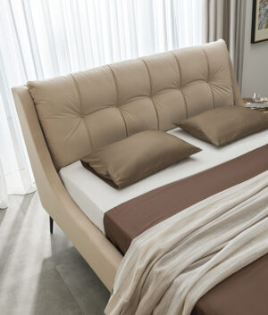 Διπλό κρεβάτι Venia για στρώμα 160x200cm με τελάρο, Μπεζ 193x232x118cm - AL-VEN458