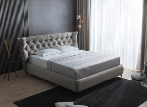 Διπλό κρεβάτι Porto για στρώμα 140x200cm με αποθηκευτικό χώρο και τελάρο, Γκρι 206x227x111cm - AL-POR458