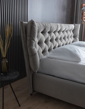 Διπλό κρεβάτι Porto για στρώμα 140x200cm με αποθηκευτικό χώρο και τελάρο, Γκρι 206x227x111cm - AL-POR458