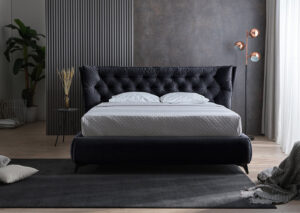 Υπέρδιπλο κρεβάτι Porto για στρώμα 180x200cm με αποθηκευτικό χώρο και τελάρο, Μαύρο 246x227x111cm - AL-POR458