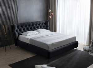 Υπέρδιπλο κρεβάτι Porto για στρώμα 180x200cm με αποθηκευτικό χώρο και τελάρο, Μαύρο 246x227x111cm - AL-POR458