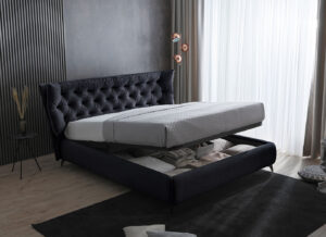 Υπέρδιπλο κρεβάτι Porto για στρώμα 180x200cm με αποθηκευτικό χώρο και τελάρο, Μαύρο 246x227x111cm - AL-POR458