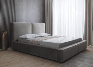 Διπλό κρεβάτι Vera για στρώμα 140x200cm με αποθηκευτικό χώρο & τελάρο, Γκρι 176x240x100cm - AL-VOG458