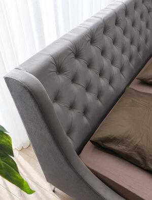 Διπλό κρεβάτι Natalia για στρώμα 140x200cm με τελάρο, Γκρι 173x232x118cm - AL-NEL458