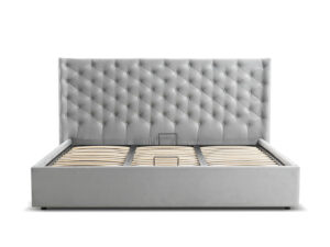 Υπέρδιπλο κρεβάτι Louiza για στρώμα 180x200cm με αποθηκευτικό χώρο & τελάρο, Γκρι 226x217x120cm - AL-LUI458