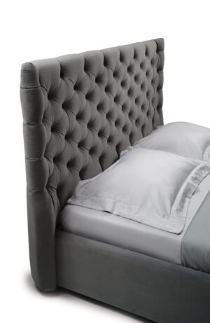 Διπλό κρεβάτι Louiza για στρώμα 140x200cm με αποθηκευτικό χώρο & τελάρο, Ανθρακί 186x217x120cm - AL-LUI458