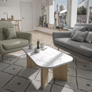 Quartz τραπεζάκι σαλονιού 105x58x39εκ. Natural chestnut / Marble