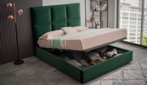 Διπλό κρεβάτι Lora για στρώμα 160x200cm με αποθηκευτικό χώρο και τελάρο, Πράσινο 174x227x105cm - AL-LOR458