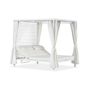 Ξαπλώστρα-Γκαζέπο Tinos Αλουμινίου με διπλό κρεβάτι και μαξιλάρια 210x166x202cm Λευκό - BIO1900