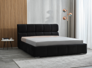 Υπέρδιπλο κρεβάτι Remina για στρώμα 180x200cm με αποθηκευτικό χώρο & τελάρο, Μαύρο 240x198x102cm - AL-KUB458