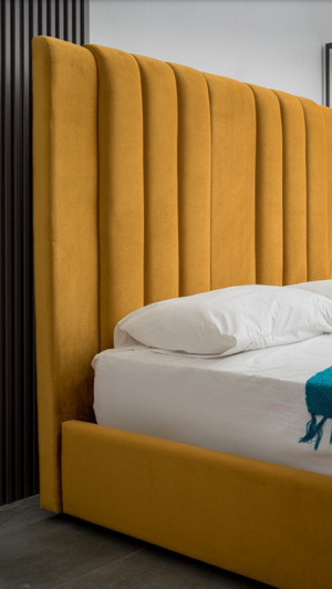 Διπλό κρεβάτι Vili για στρώμα 140x200cm με αποθηκευτικό χώρο και τελάρο, Κίτρινο 154x227x105cm - AL-WIL458