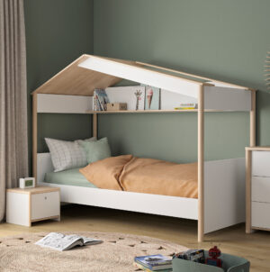 Matis παιδικό κρεβάτι "καλύβα" 103x212x165εκ. (  για στρώμα 90x200εκ. ) Natural Chestnut / Λευκό